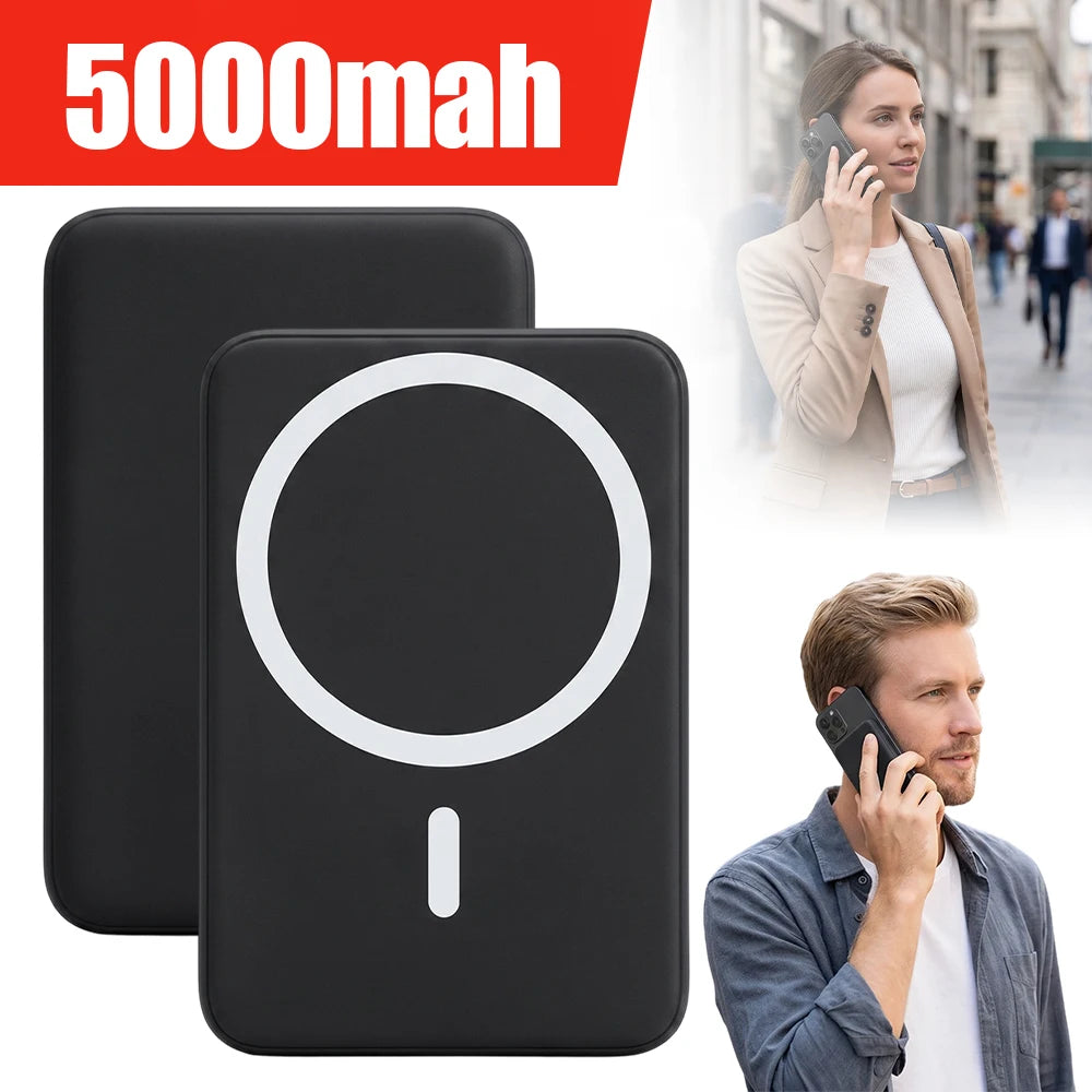 Compact and Portable Wireless Magnetic Power Bank with A 5000mAh Capacity. Small and Portable, Compatible with IPhone 15/14/13/12/Pro/Pro.