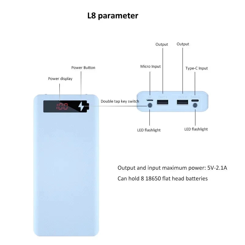 10/8*18650 Power Bank Battery Box Stand Portable Dual USB Power Bank Charge Shell For iPhone Xiaomi Battery Case Detachable Case