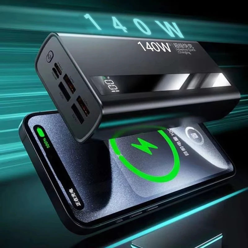 Lenovo 500000mah 140w Outdoor Large Capacity Power Bank Fast Charging External Spare Battery With Led Light Universal Multi New